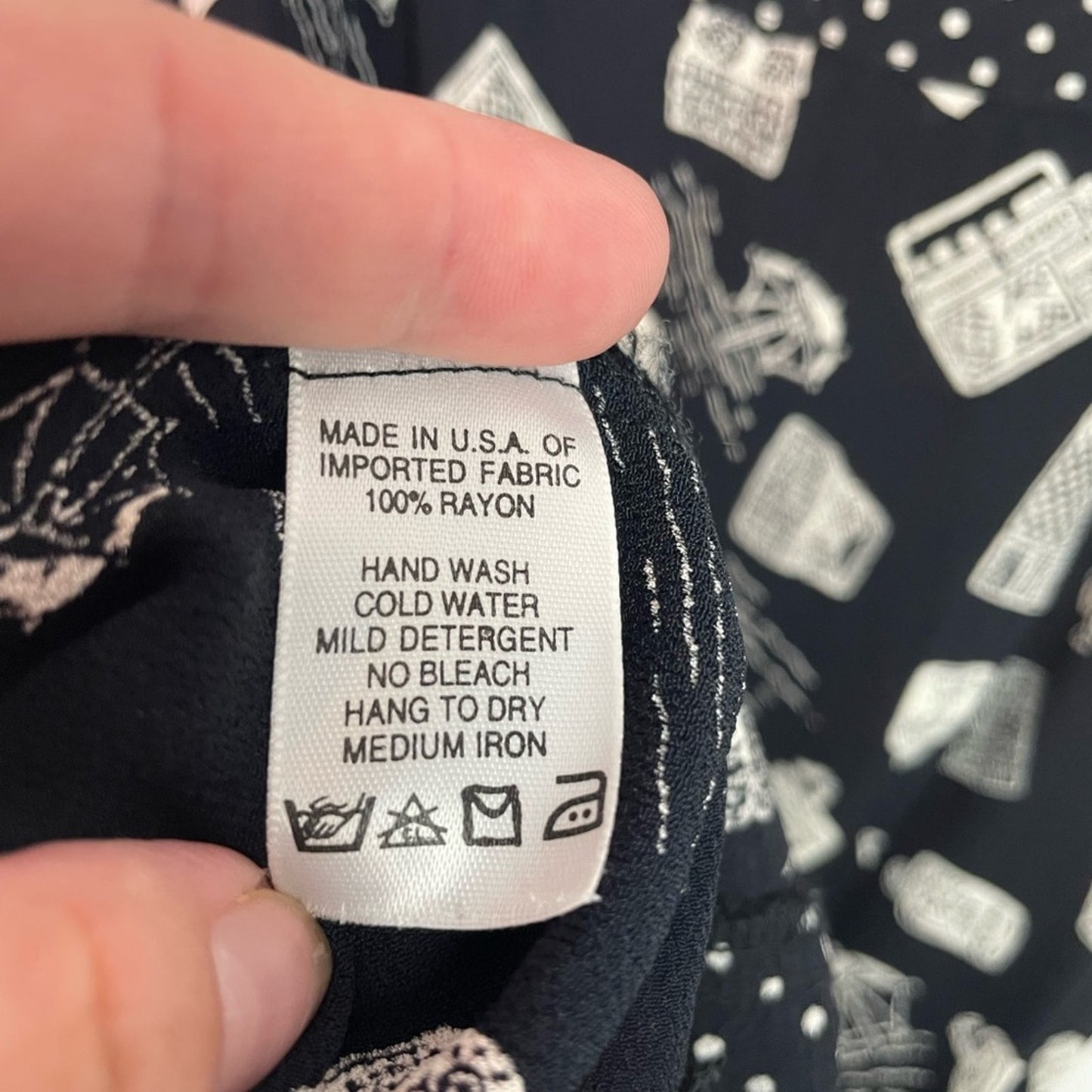 Vintage Black & White Patterned Dress Summer Beach Theme Rayon M