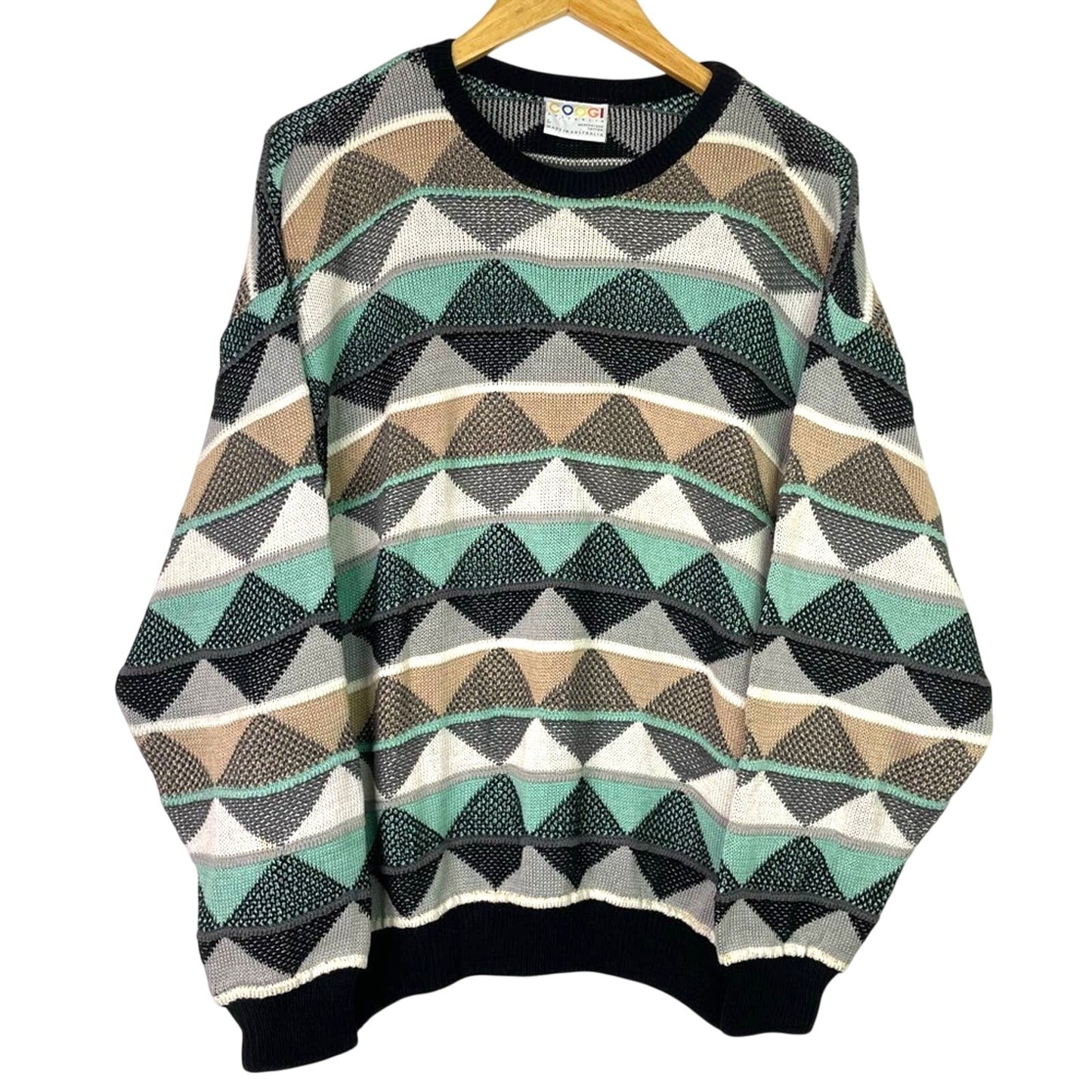 Coogi | Knit Sweater Black Green White Triangle Print Large