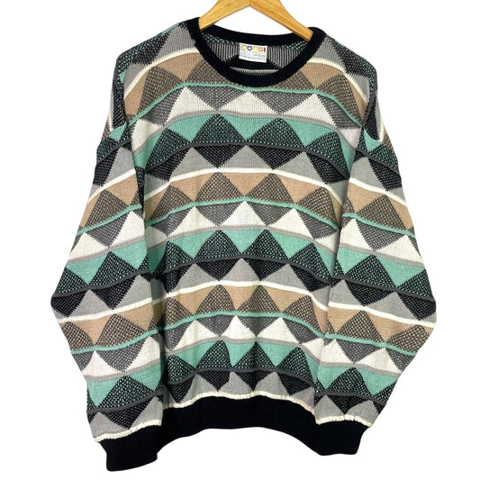Coogi | Knit Sweater Black Green White Triangle Print Large