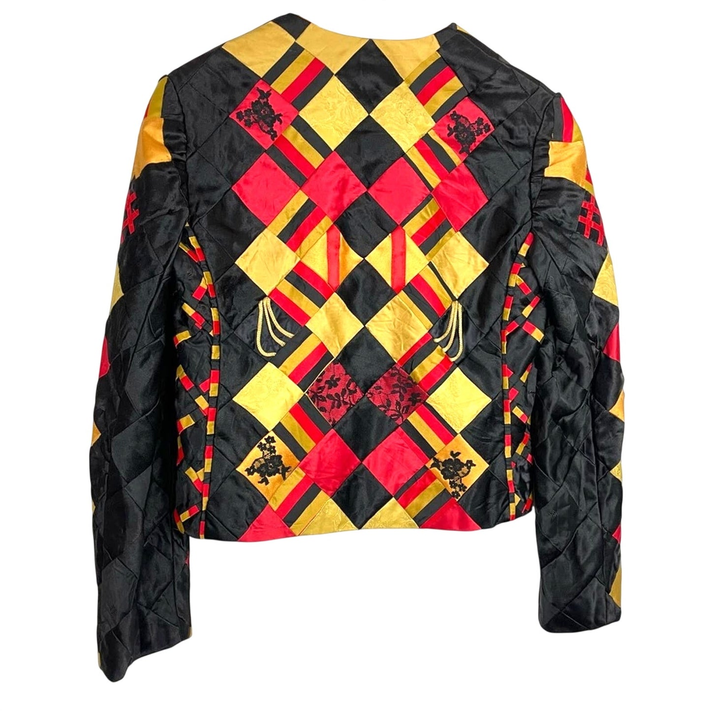 Vintage Patchwork Lace Quilted Jacket Red Yellow Black
