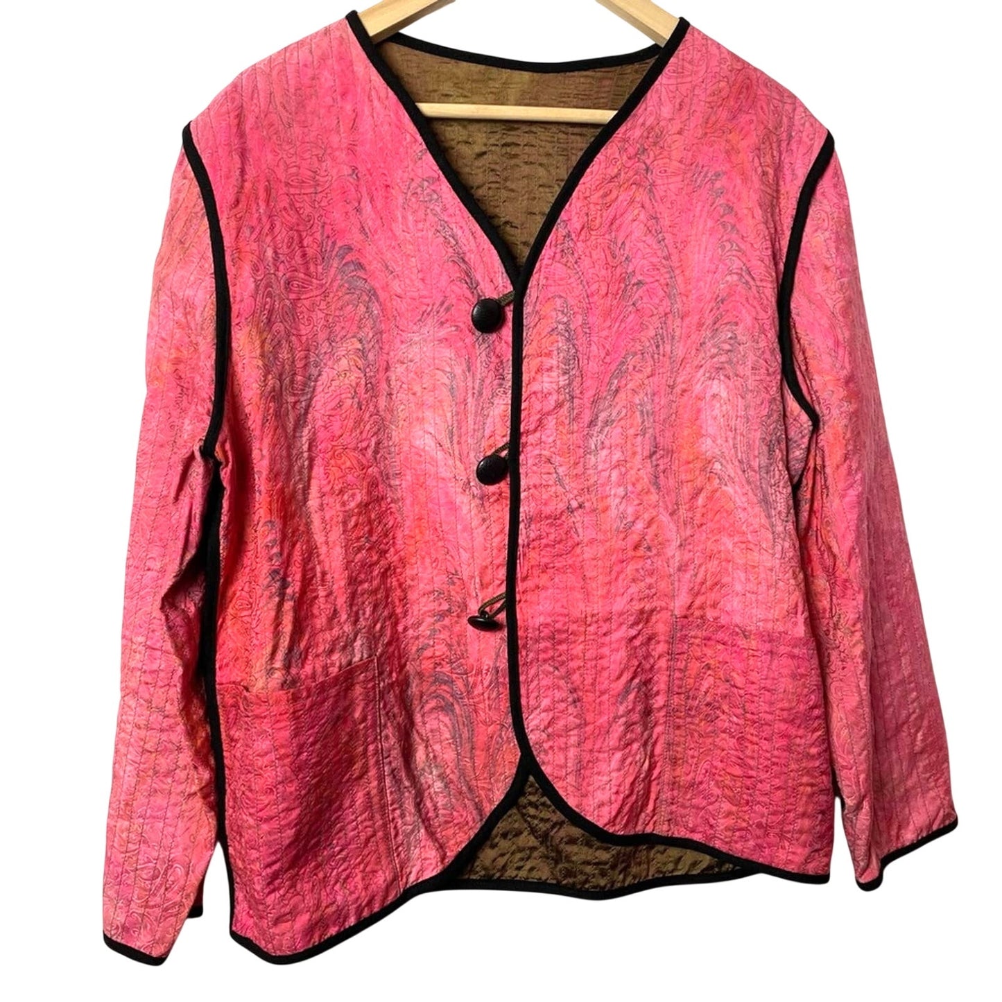 Quilted Silk Jacket Vintage Pink Orange Medium Reversible