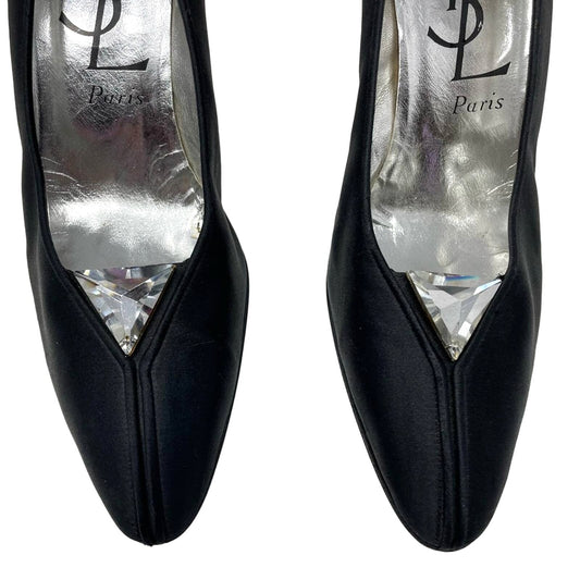 YSL | Black Pump Heels Jeweled Saint Laurent 9.5 Vintage