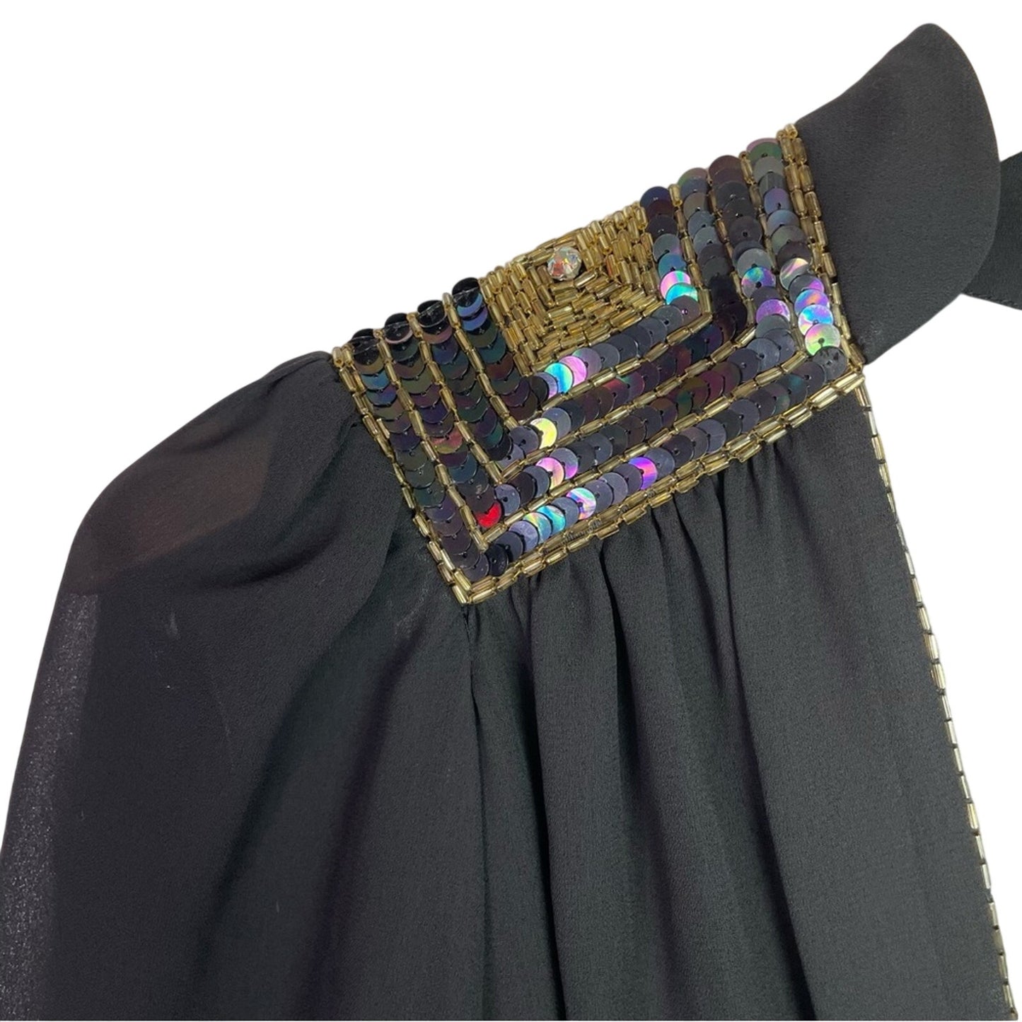 Vintage | Sheer Black Dress Sequin & Beaded Shoulder Patches