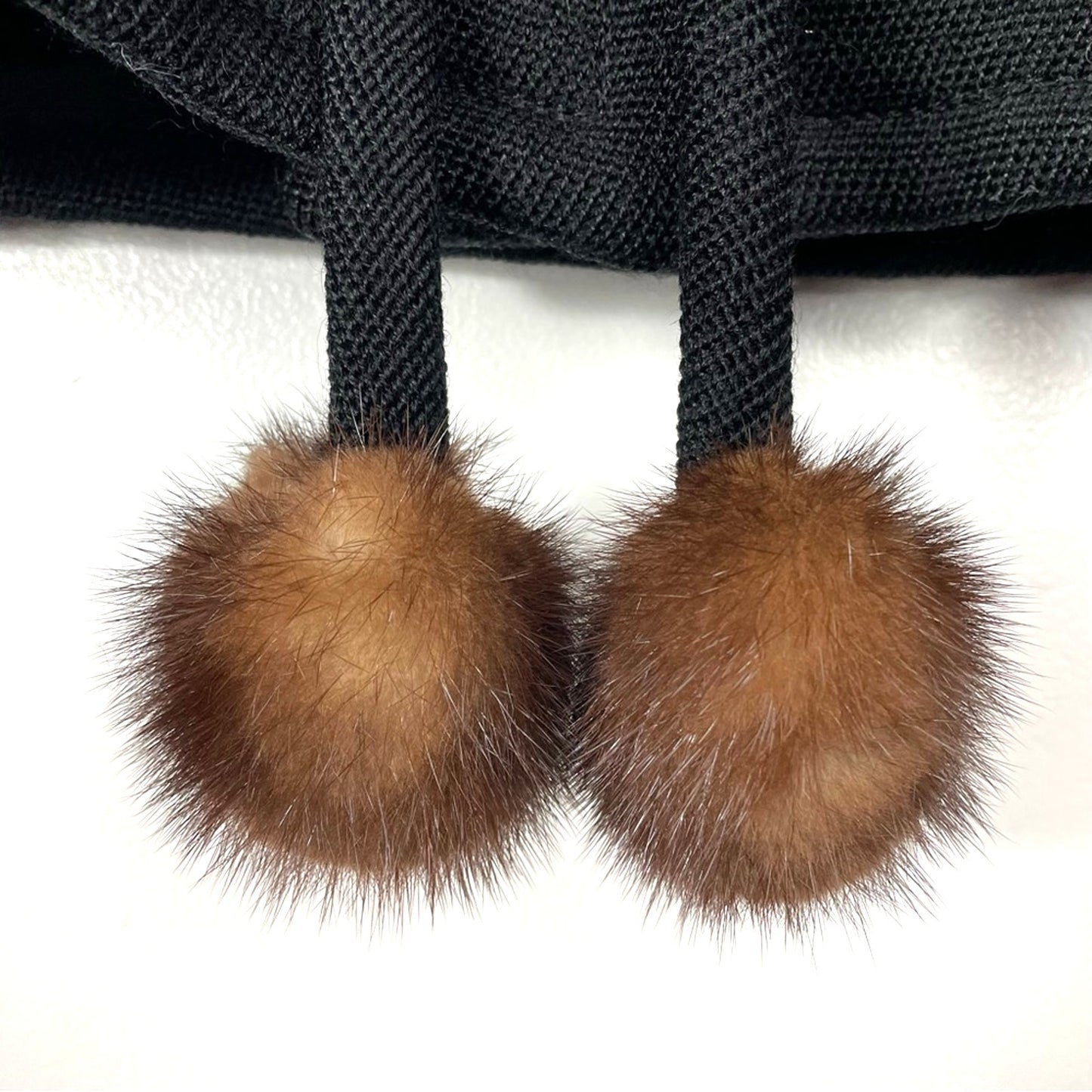 Vintage Black Wool Cardigan Jacket Fur Balls Bow Knit
