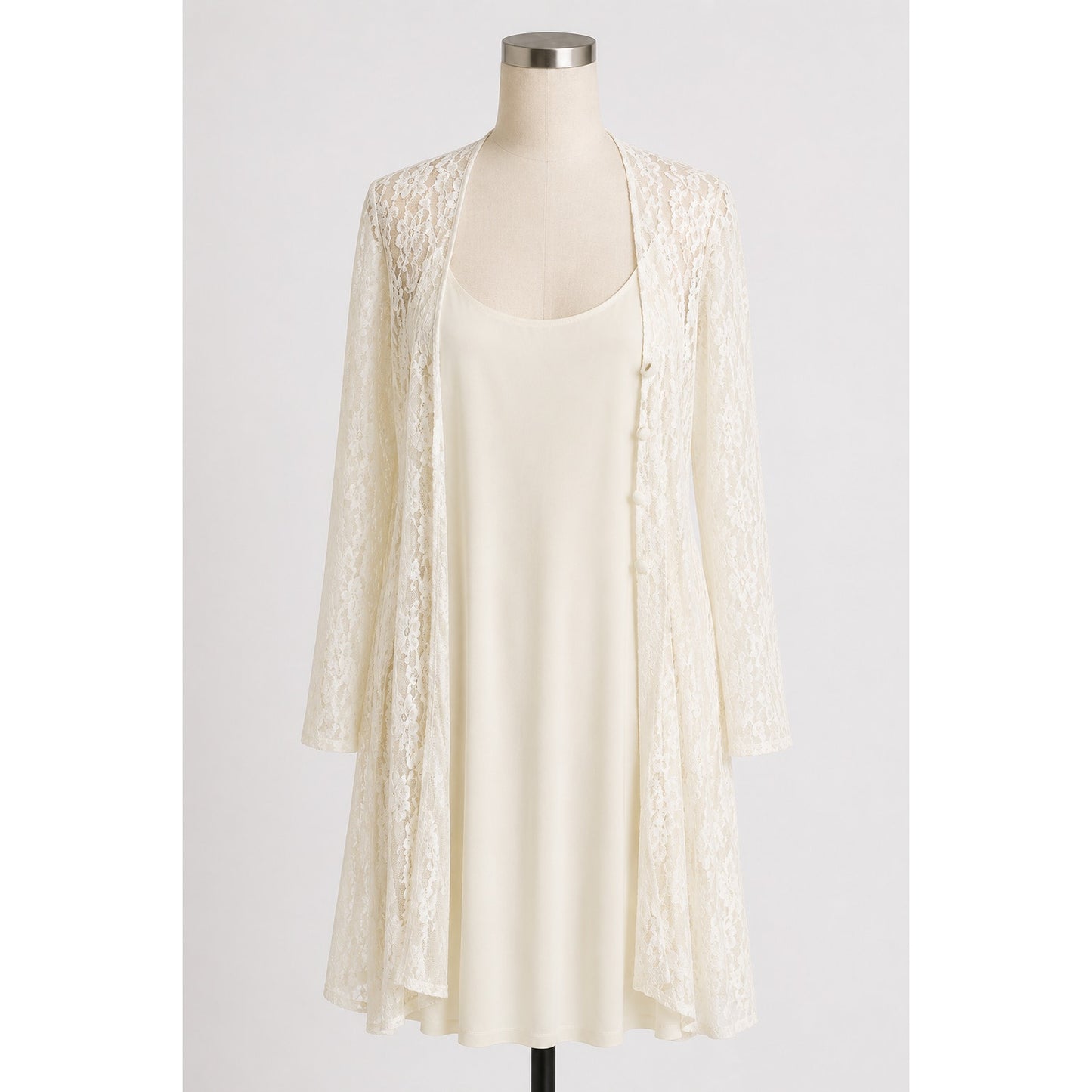 Vintage Cream Lace V-Neck Long Sleeve Dress 90s Friends Stevie Nicks Whimsygoth