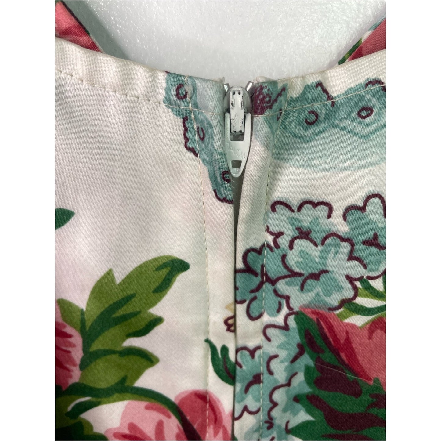 Vintage Floral Sundress in White with Pink & Green Bouquet Lace Whimsy Large