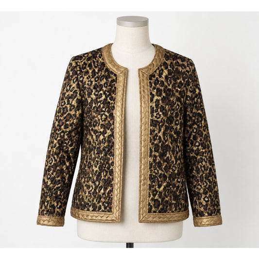 Leopard Print Quilted Jacket Bronze Reversible
