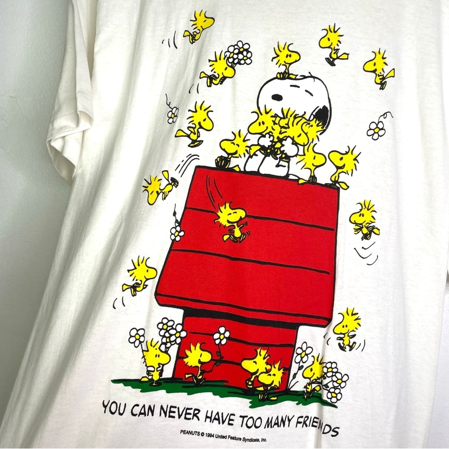 Snoopy T Shirt Vintage White Woodstock Never Have Too Many Friends Men Med Unisex