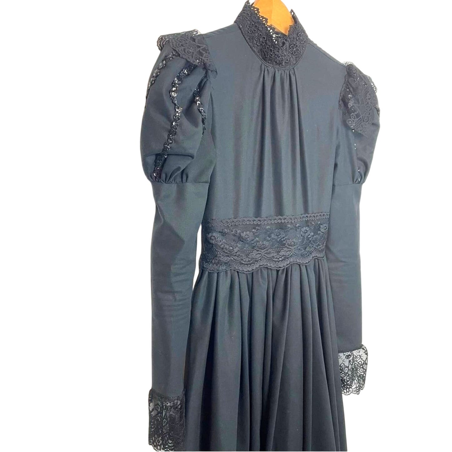 Vintage Handmade Black Dress Victorian Gown Wednesday Gothic XS