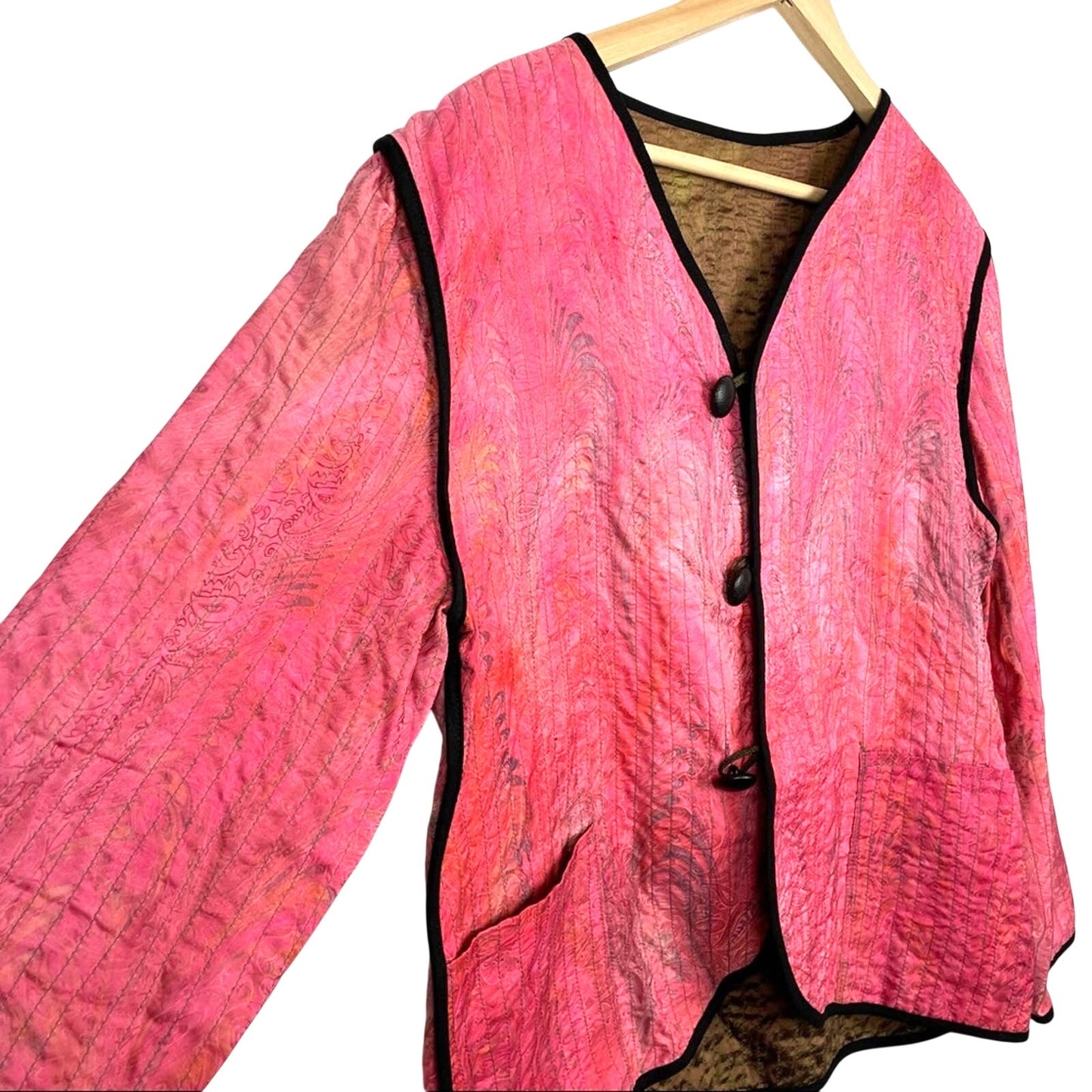 Quilted Silk Jacket Vintage Pink Orange Medium Reversible
