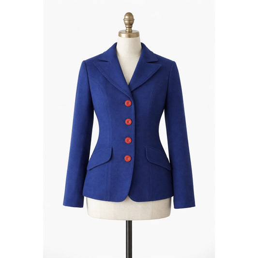 Wool Blue Blazer Red Buttons Vintage James Smart Medium