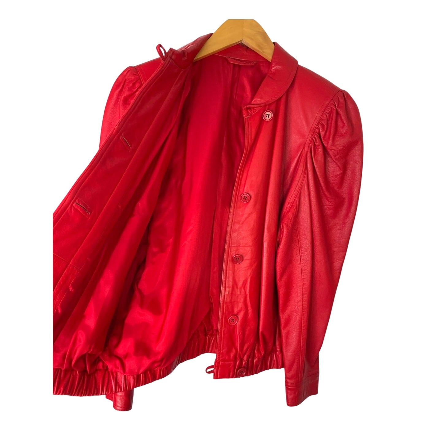 Red Leather Puff-Sleeve Jacket 1980s Vintage
