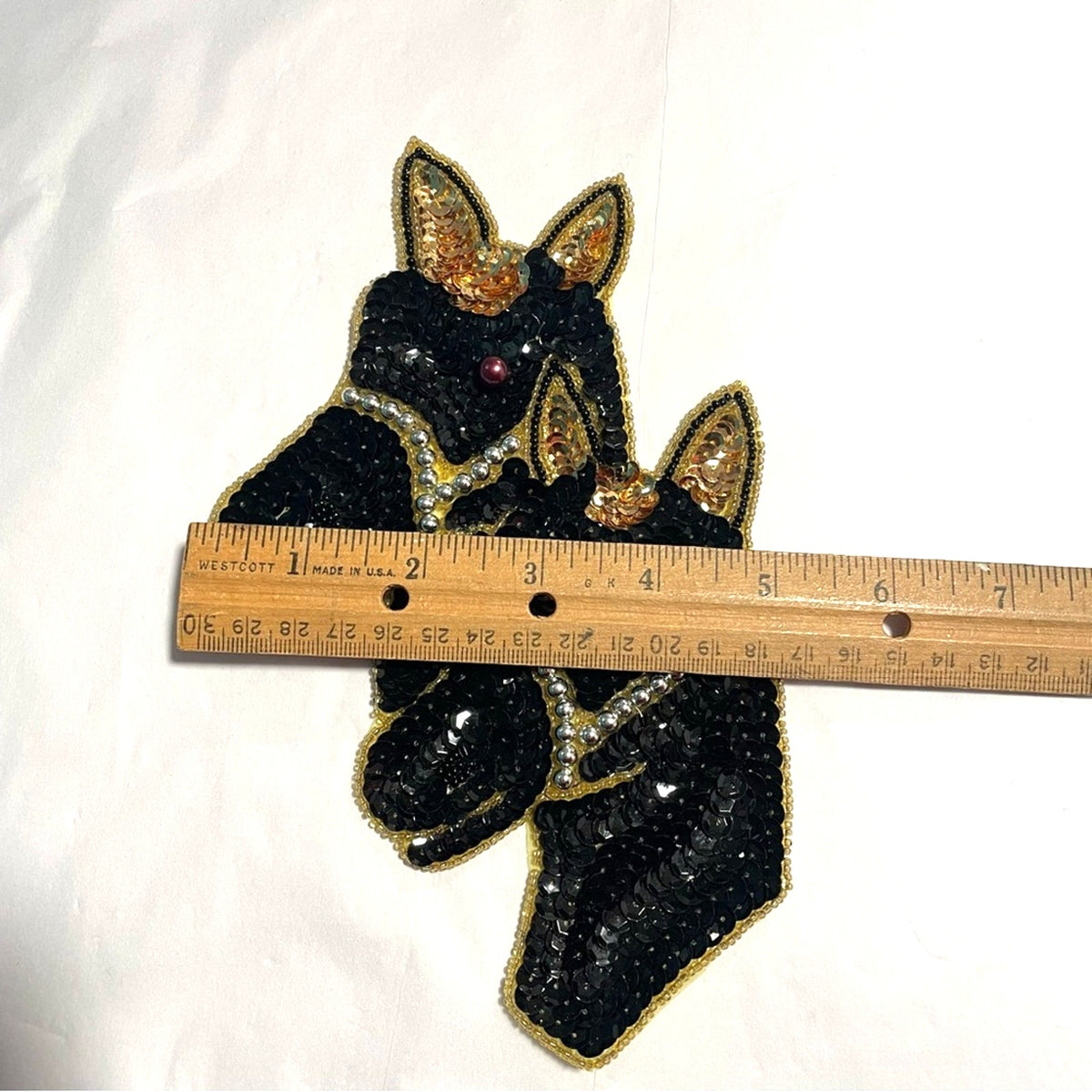 Black and Gold Sequin Horse Patch Vintage Two Black Horses