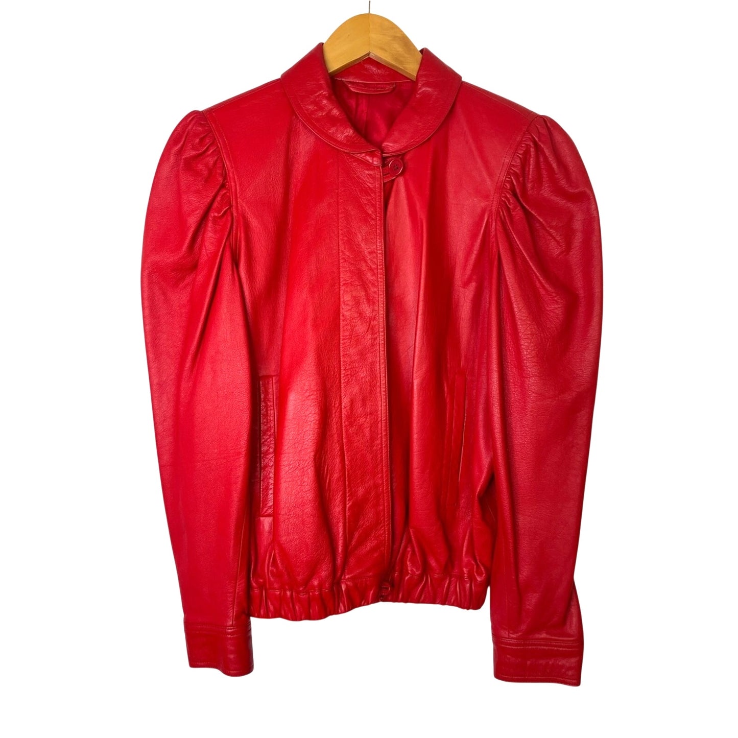 Red Leather Puff-Sleeve Jacket 1980s Vintage