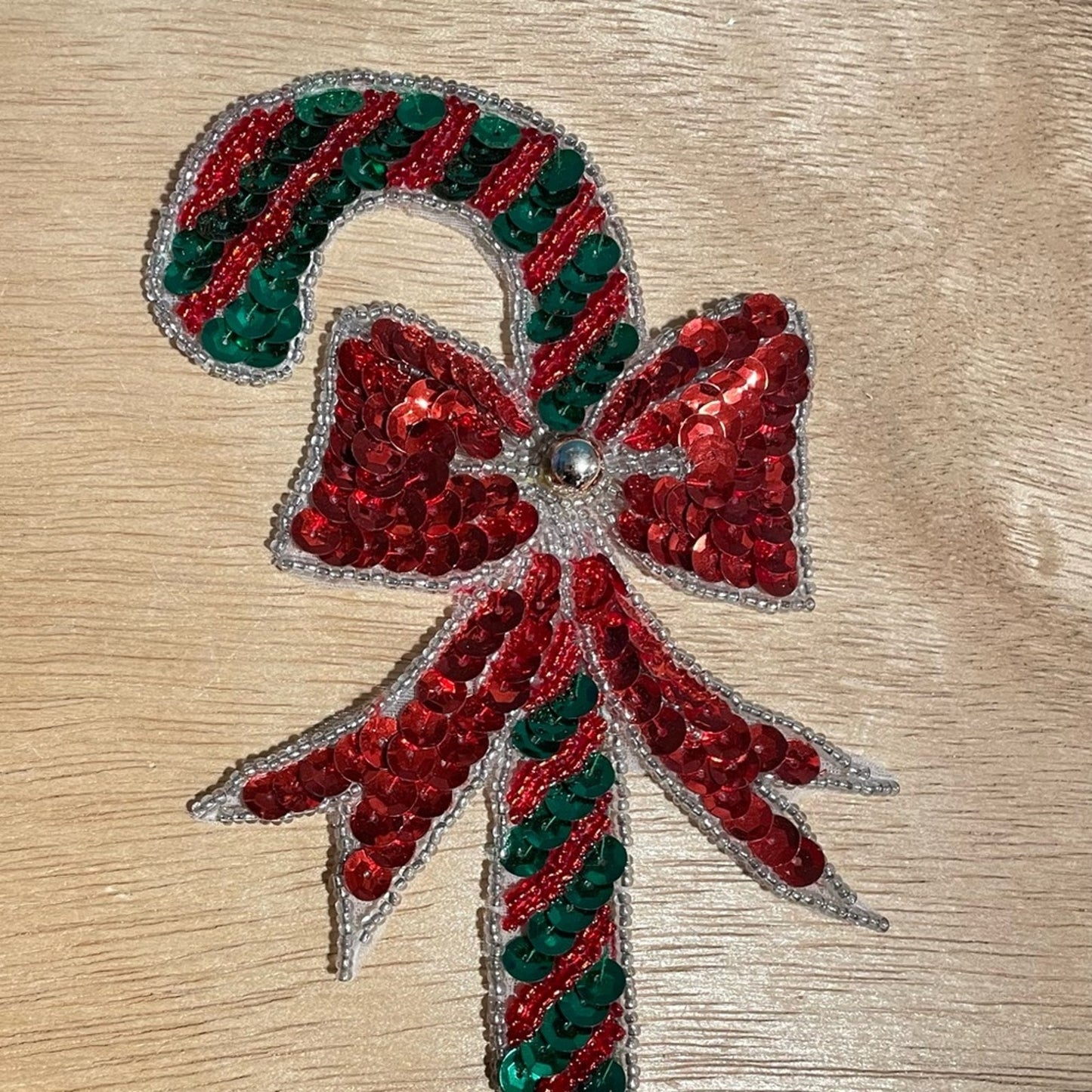 Sequin Candy Cane Patch Vintage Holiday Christmas