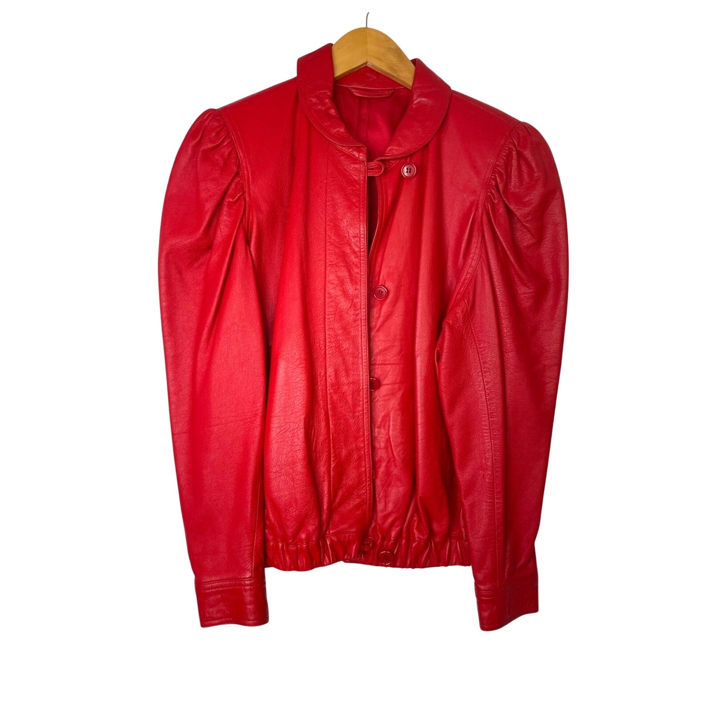 Red Leather Puff-Sleeve Jacket 1980s Vintage