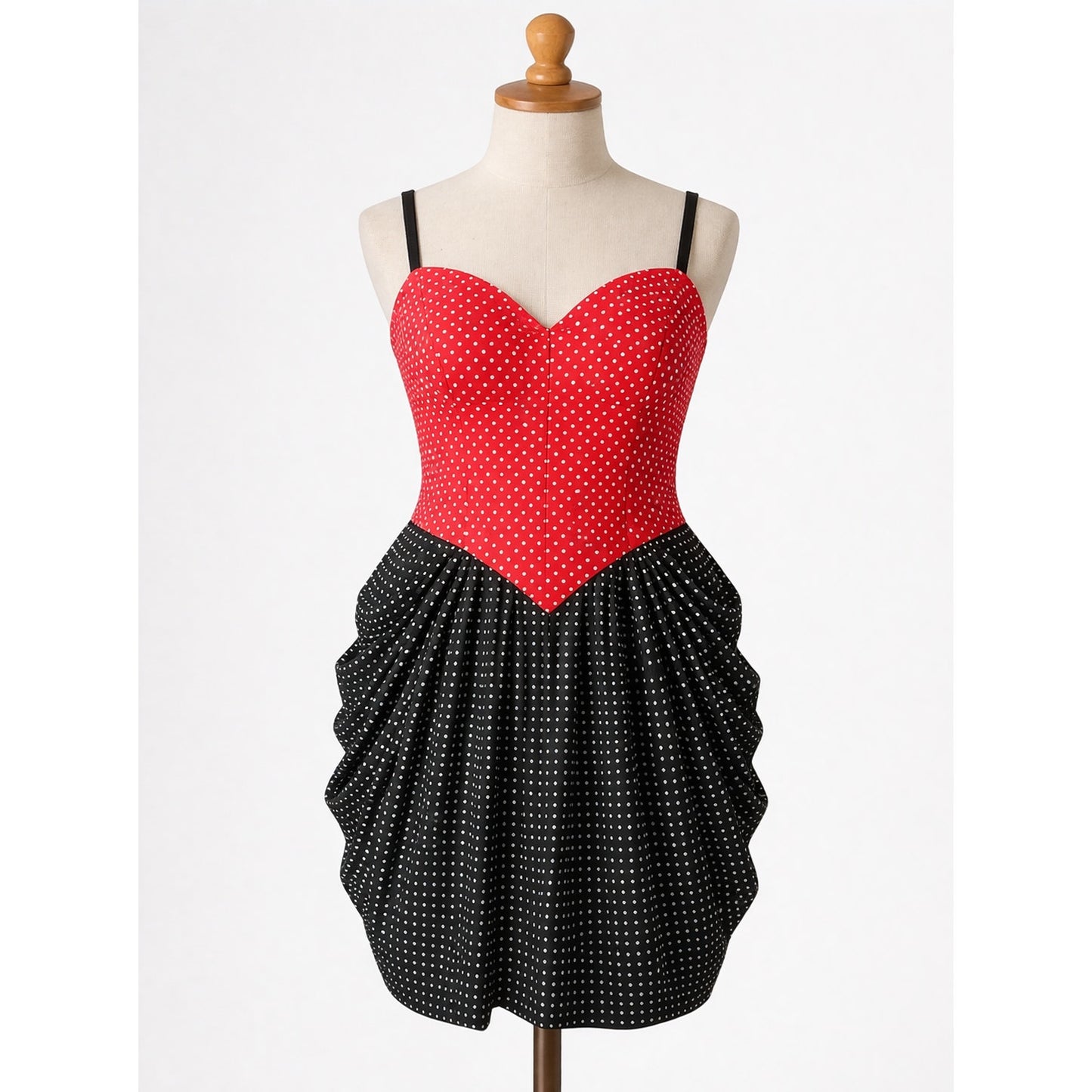 Vintage | Red & Black Polka Dot Dress Bustle Skirt 1980s Mini Mouse