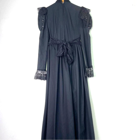 Vintage Handmade Black Dress Victorian Gown Wednesday Gothic XS