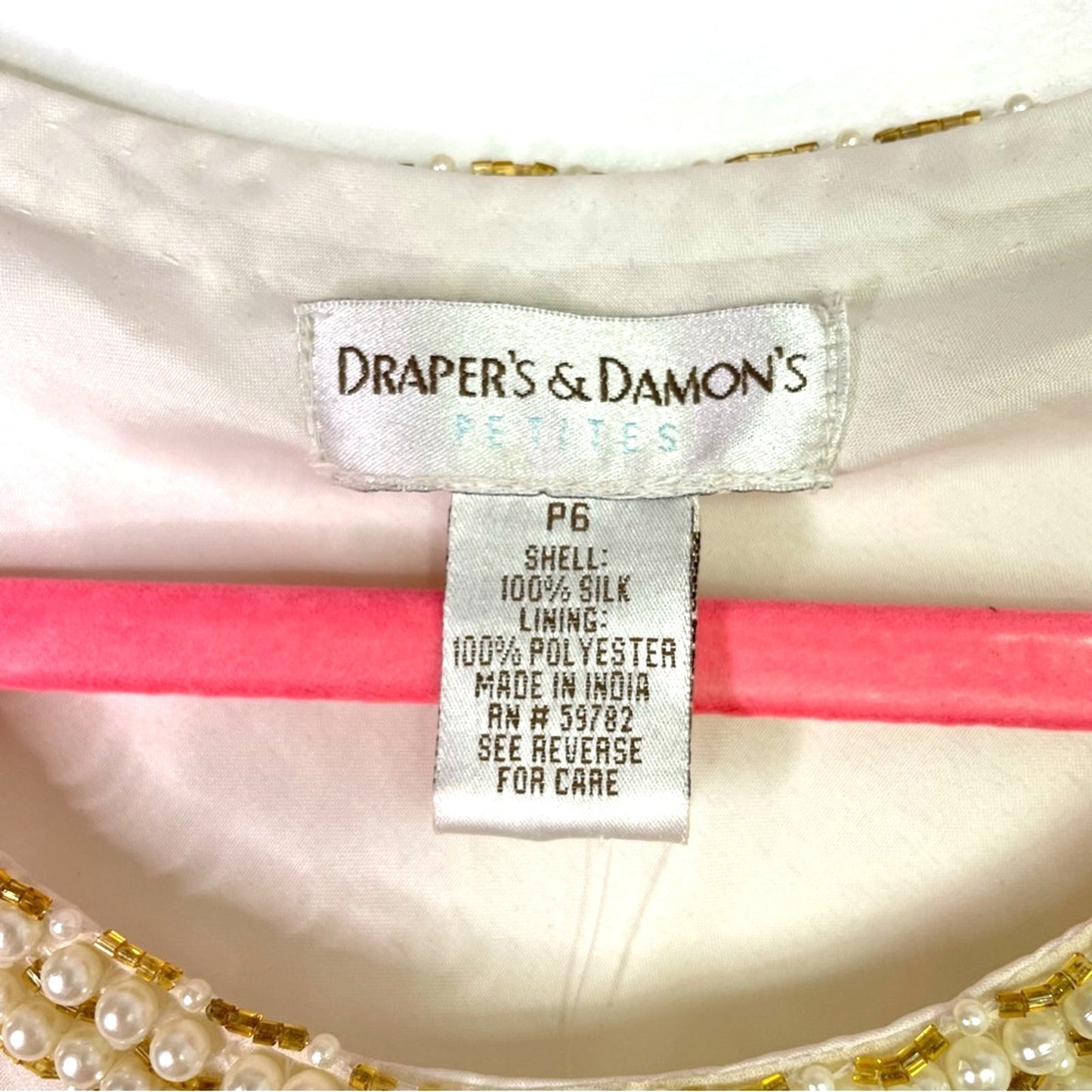 Vintage Silk Beaded Pearls Blouse Tank Top White Gold Sparkle