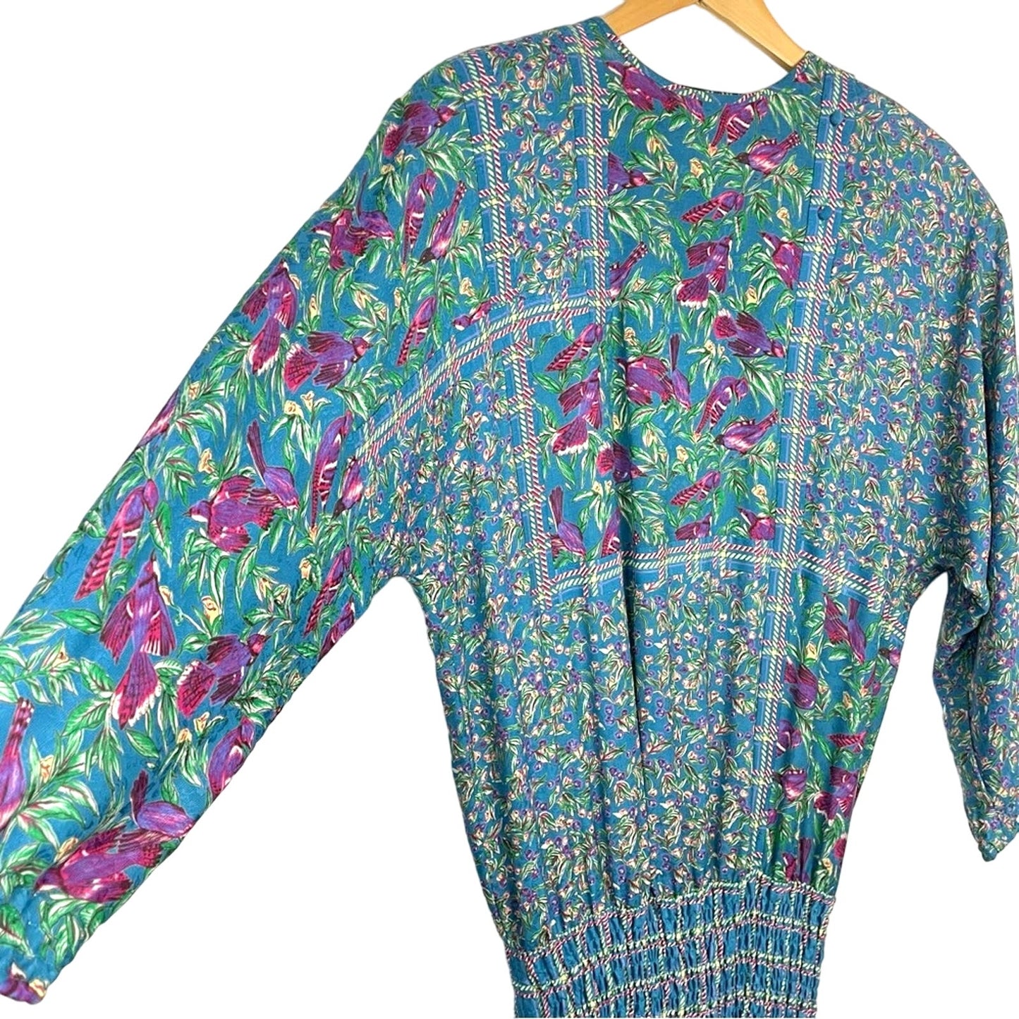 Vintage | Diane Freis Dress Blue Floral and Bird Pattern