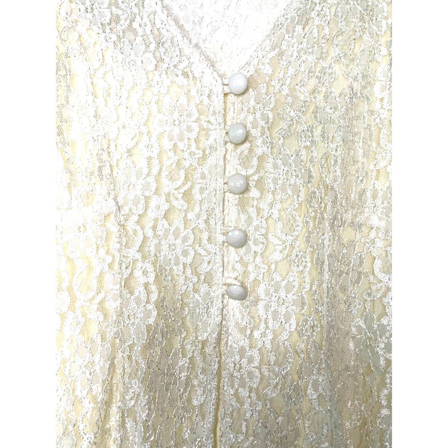 Vintage Cream Lace V-Neck Long Sleeve Dress 90s Friends Stevie Nicks Whimsygoth