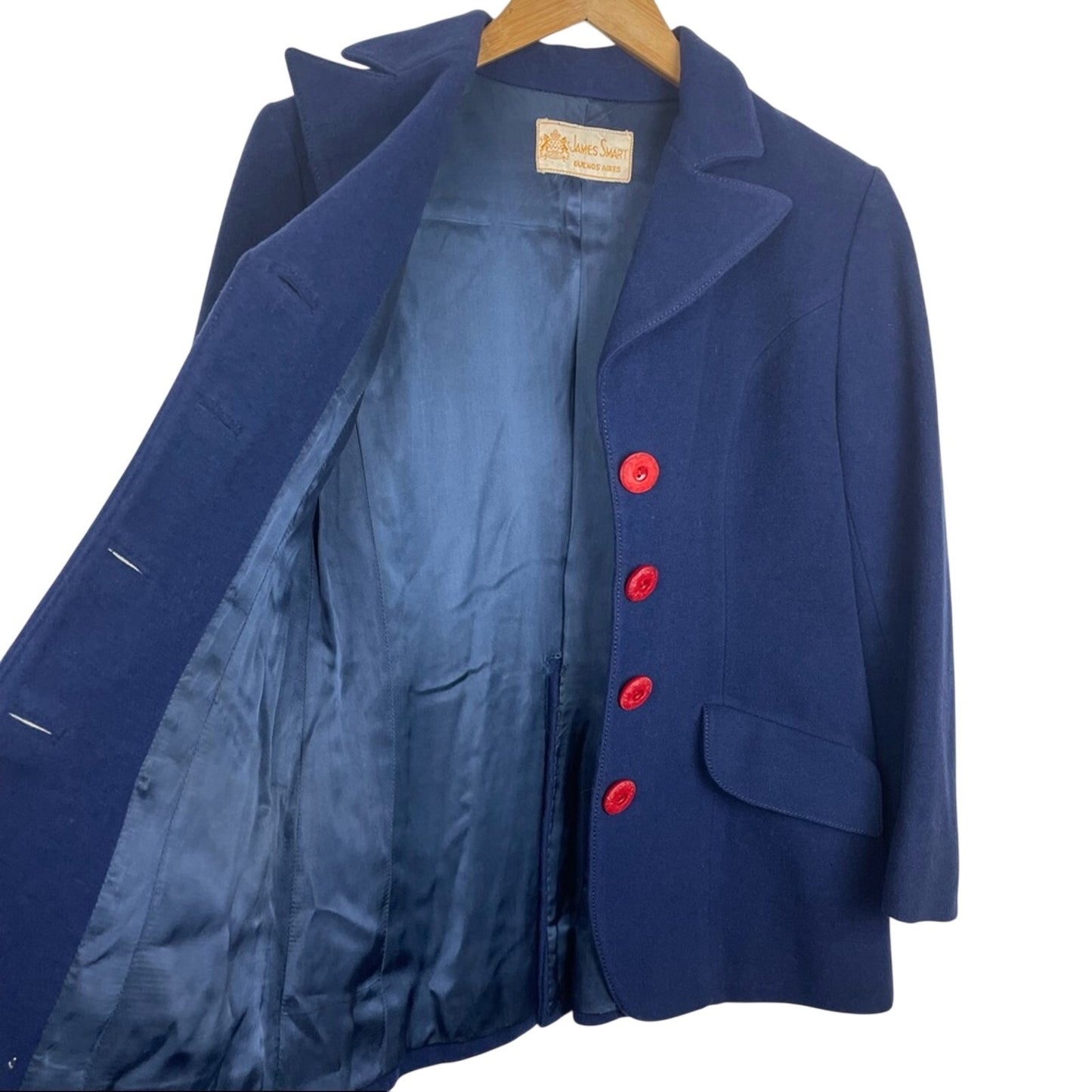 Wool Blue Blazer Red Buttons Vintage James Smart Medium