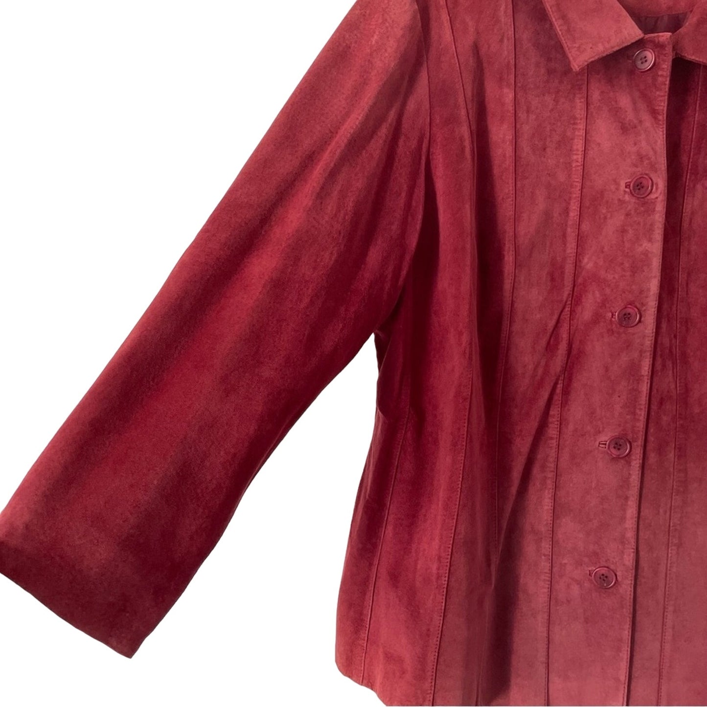 Vintage Suede Jacket Maroon Red Buttons Leather