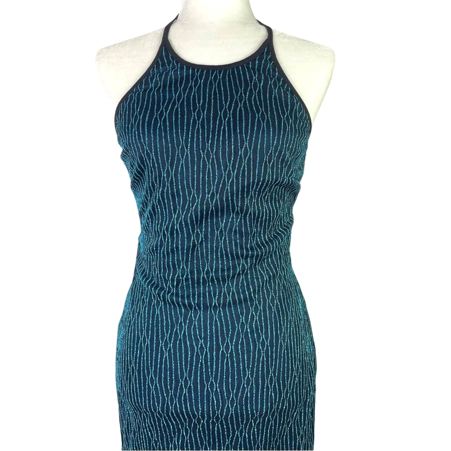 Gunne Sax Vintage Blue Sparkling Dress Halter Small Glitter Disco
