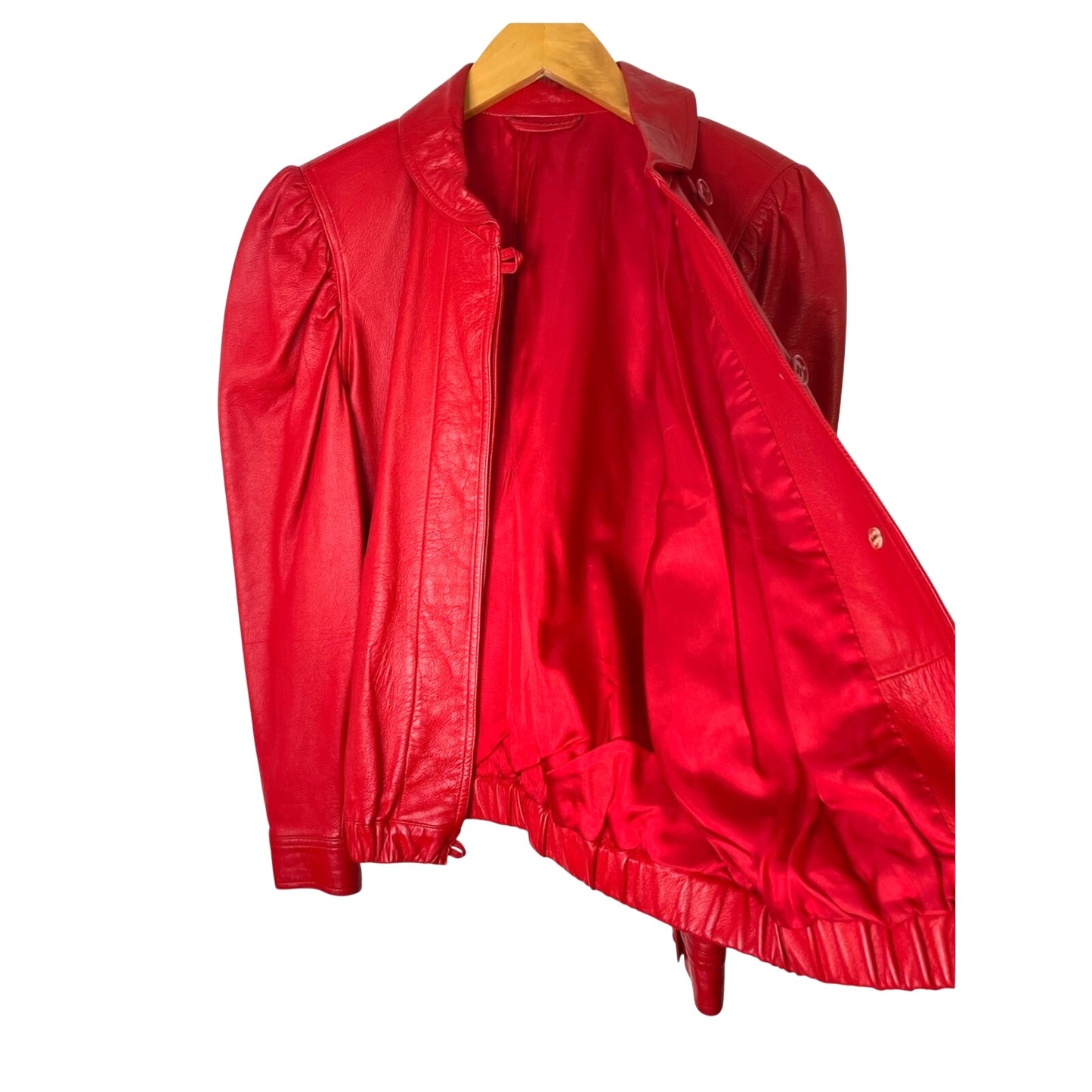 Red Leather Puff-Sleeve Jacket 1980s Vintage