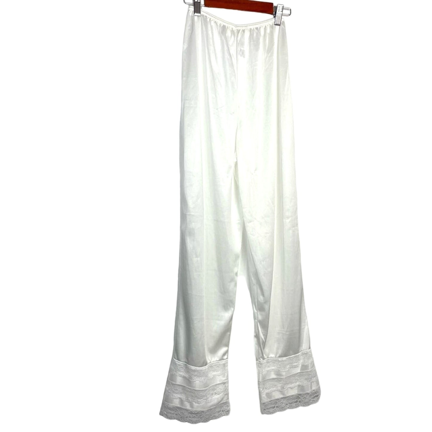 Vintage White Nylon Bloomers Pajama Pants Satin Lace Small