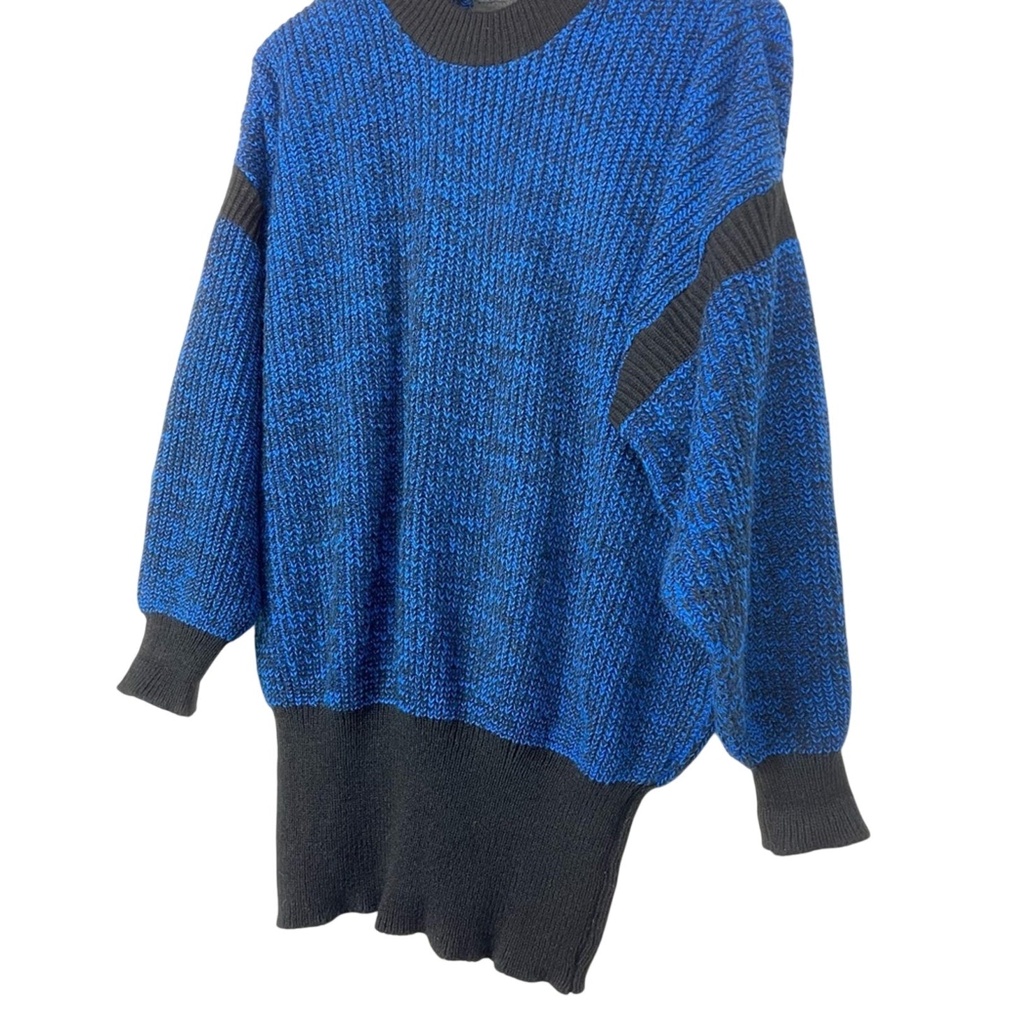 Vintage Blue & Black Knit Sweater 1980s Geometric Chunky