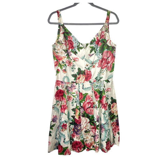 Vintage Floral Sundress in White with Pink & Green Bouquet Lace Whimsy Large
