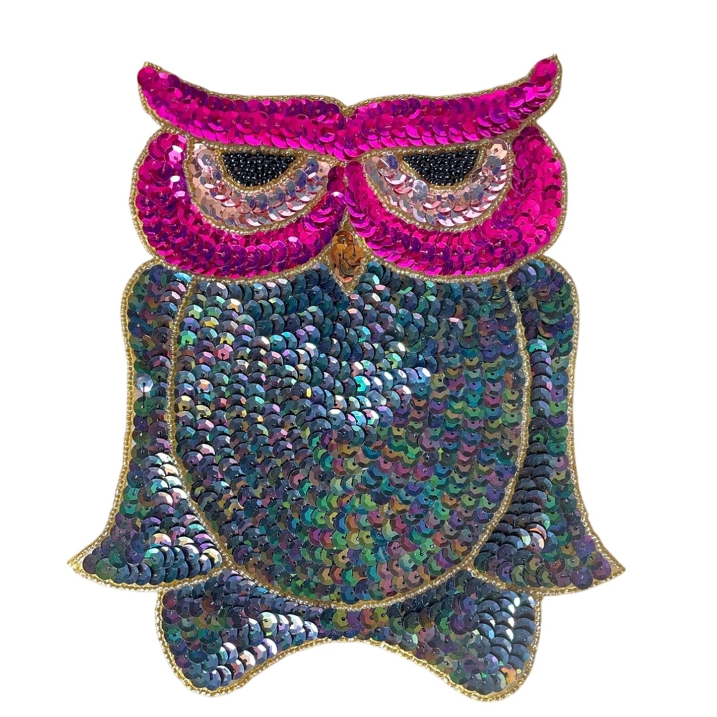 Sequin Owl Patch Vintage Pink Black Sparkle Embellishment