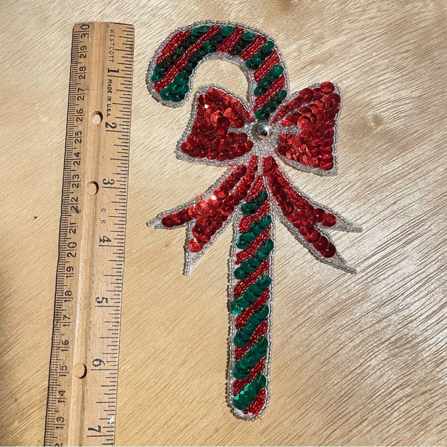 Sequin Candy Cane Patch Vintage Holiday Christmas