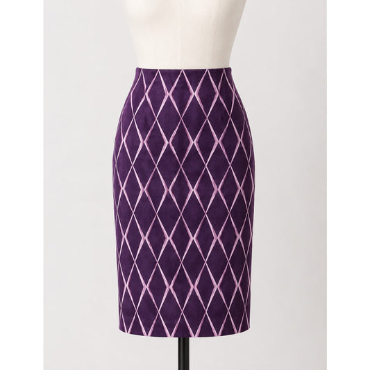Tocca | Vintage Wool Embroidered Skirt | Purple & Pink Diamond Pattern Size 4