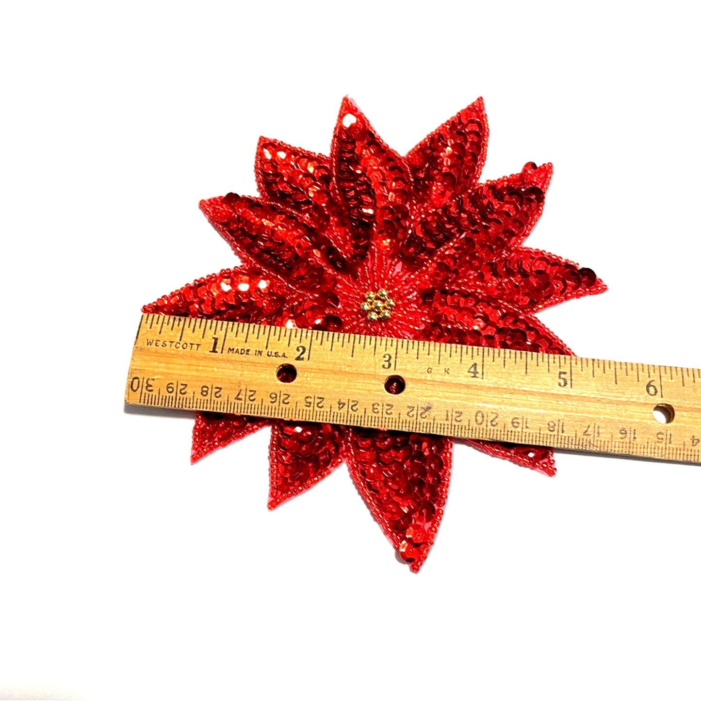 Red Sequin Flower Patch Poinsettia Sparkle Christmas