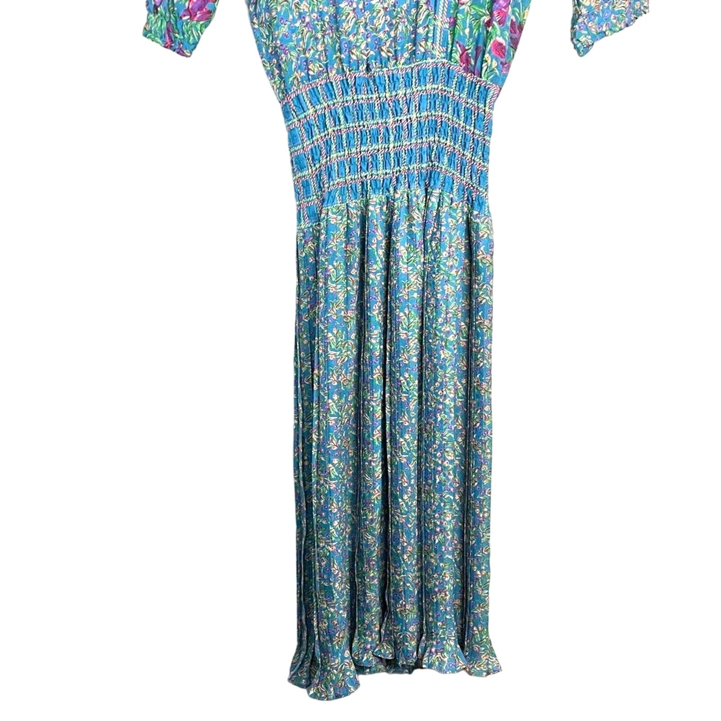 Vintage | Diane Freis Dress Blue Floral and Bird Pattern