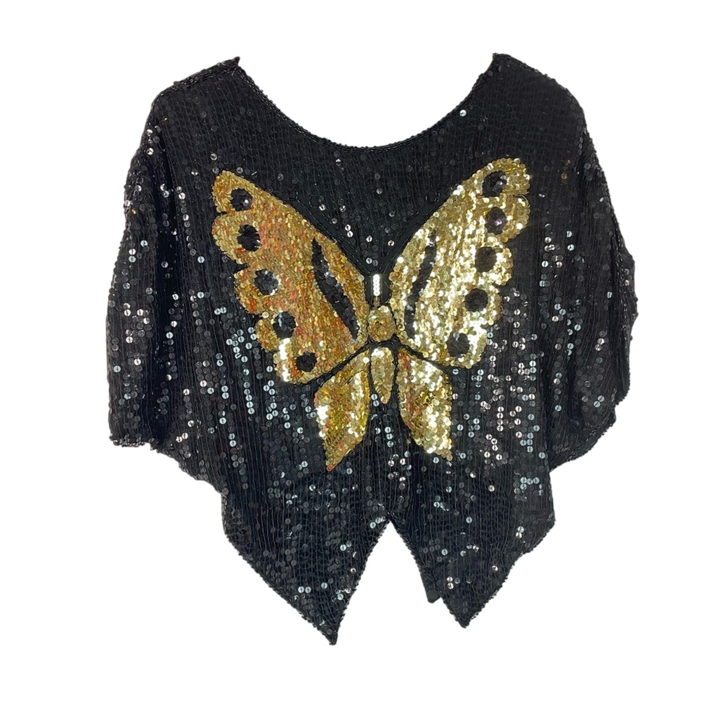 Sequin Butterfly Top Beaded Vintage 70/80s Glam Sparkle Silk