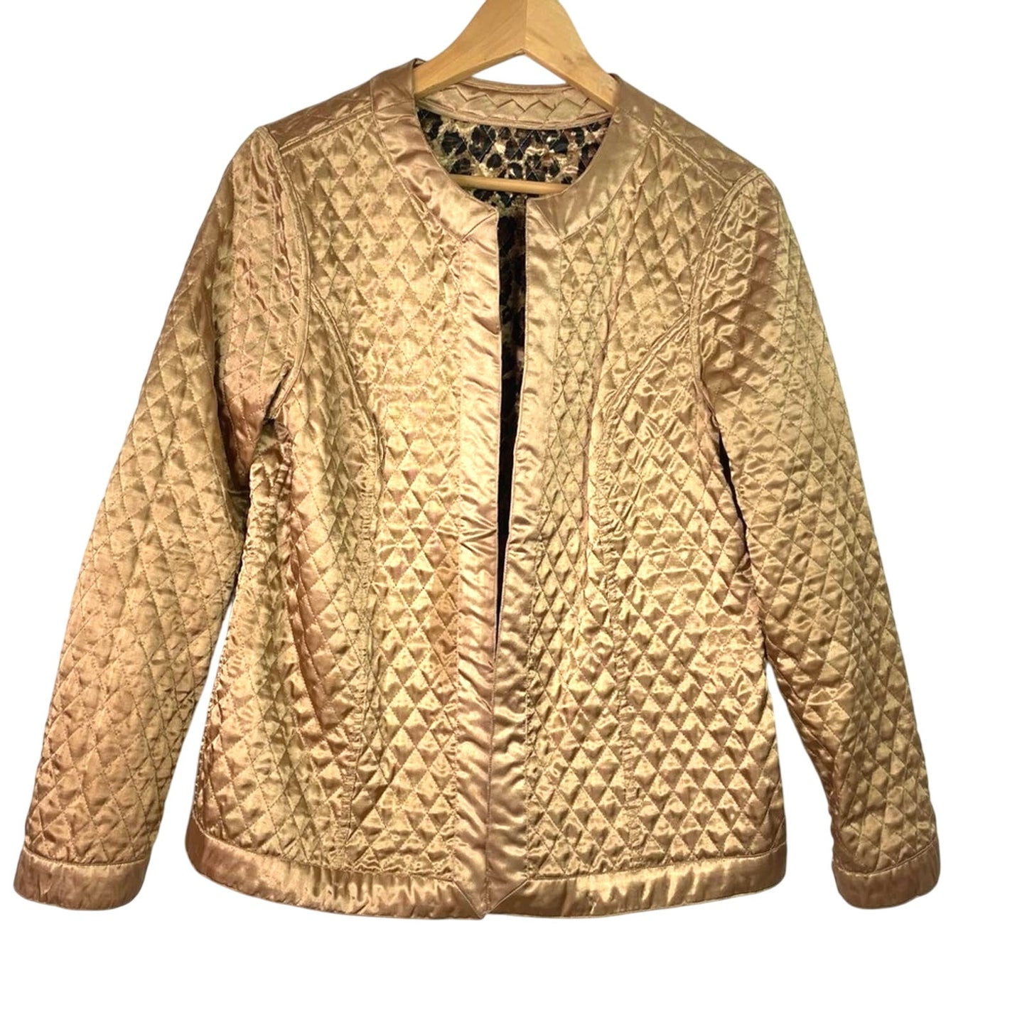Leopard Print Quilted Jacket Bronze Reversible