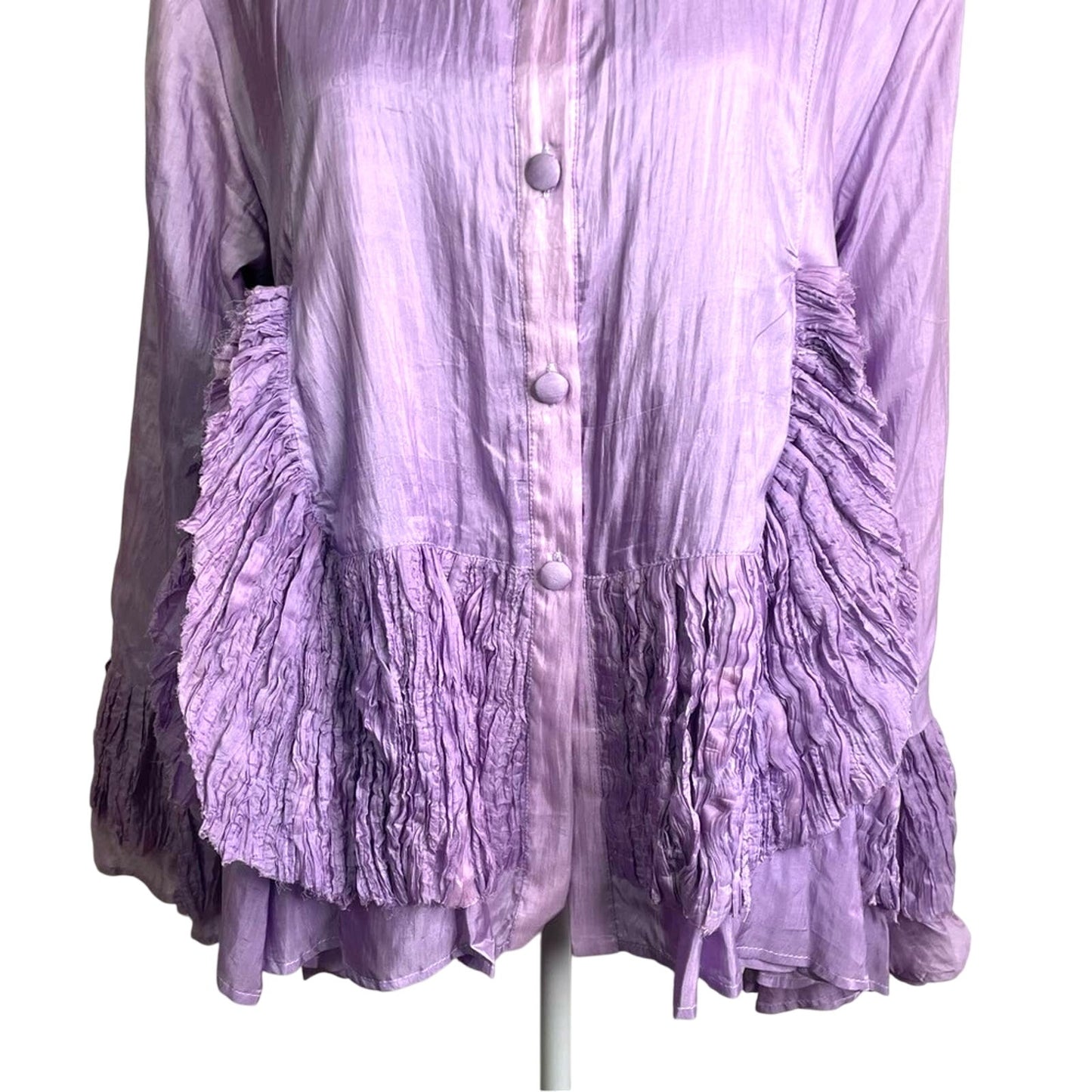 Lavender Blouse 100% Silk Crepe Details Draping Vintage Large