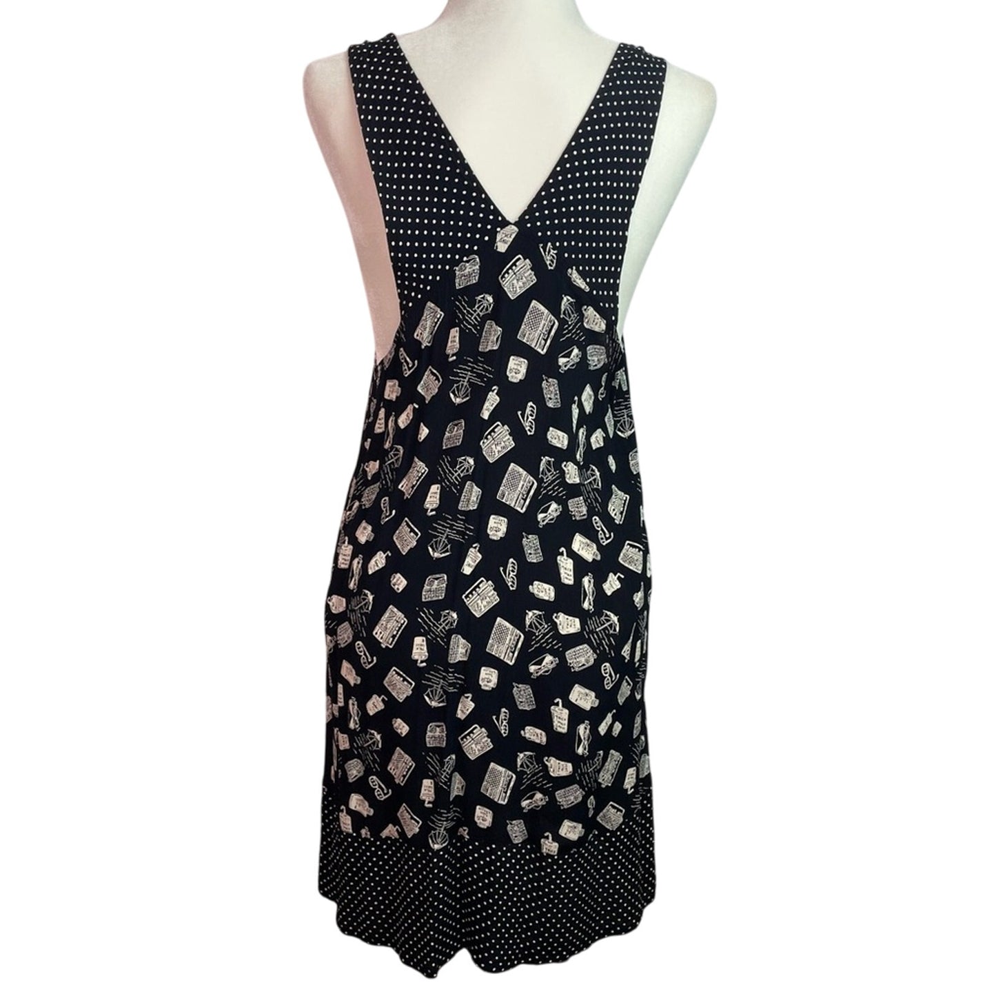 Vintage Black & White Patterned Dress Summer Beach Theme Rayon M