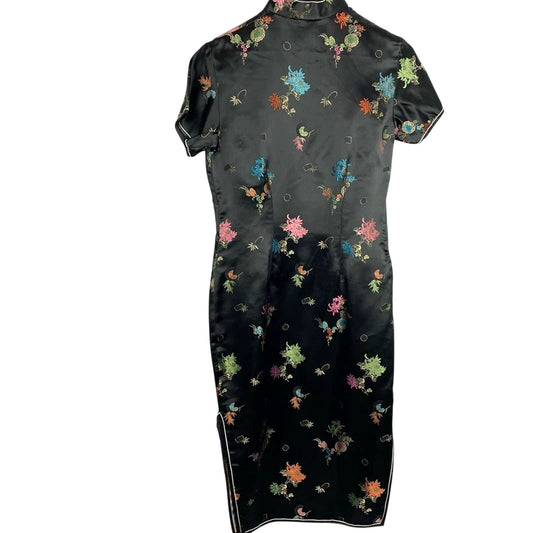 Vintage | Black Silky Cheongsam Dress Asian Style Evening Dress