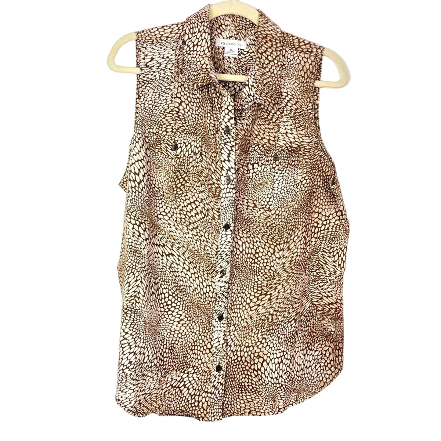 Vintage Liz Claiborne Brown Tank Top Linen Cotton Blend XL