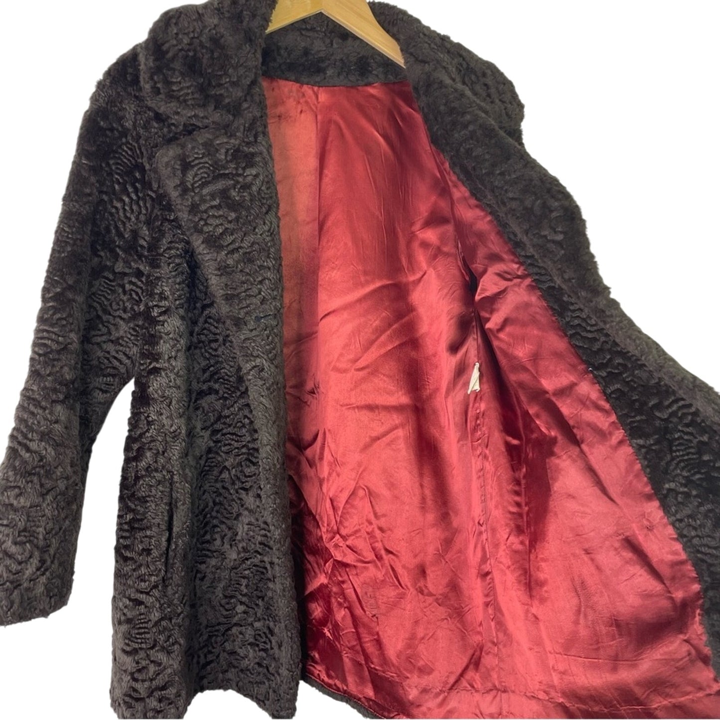 Vintage Faux Fur Coat Brown Sun Buttons 1960s