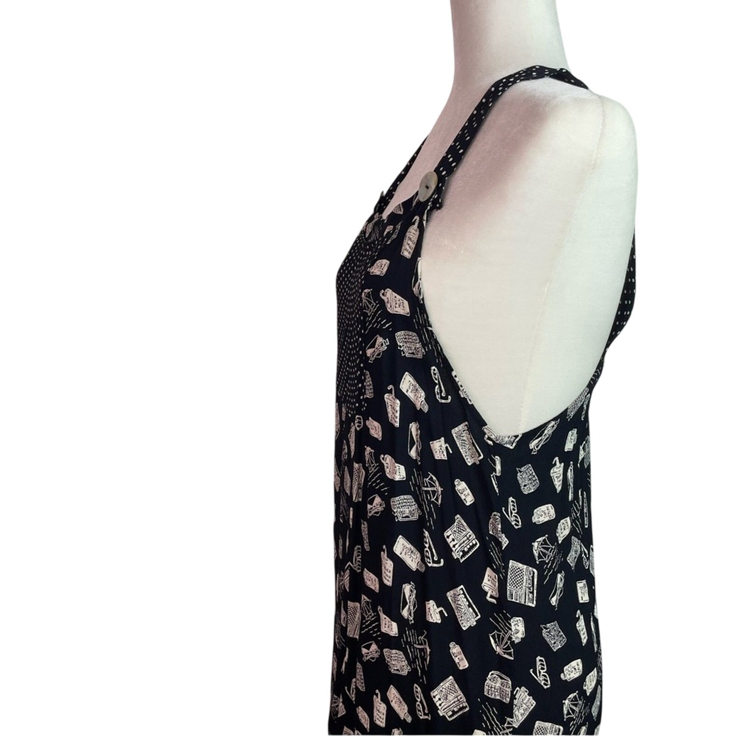 Vintage Black & White Patterned Dress Summer Beach Theme Rayon M