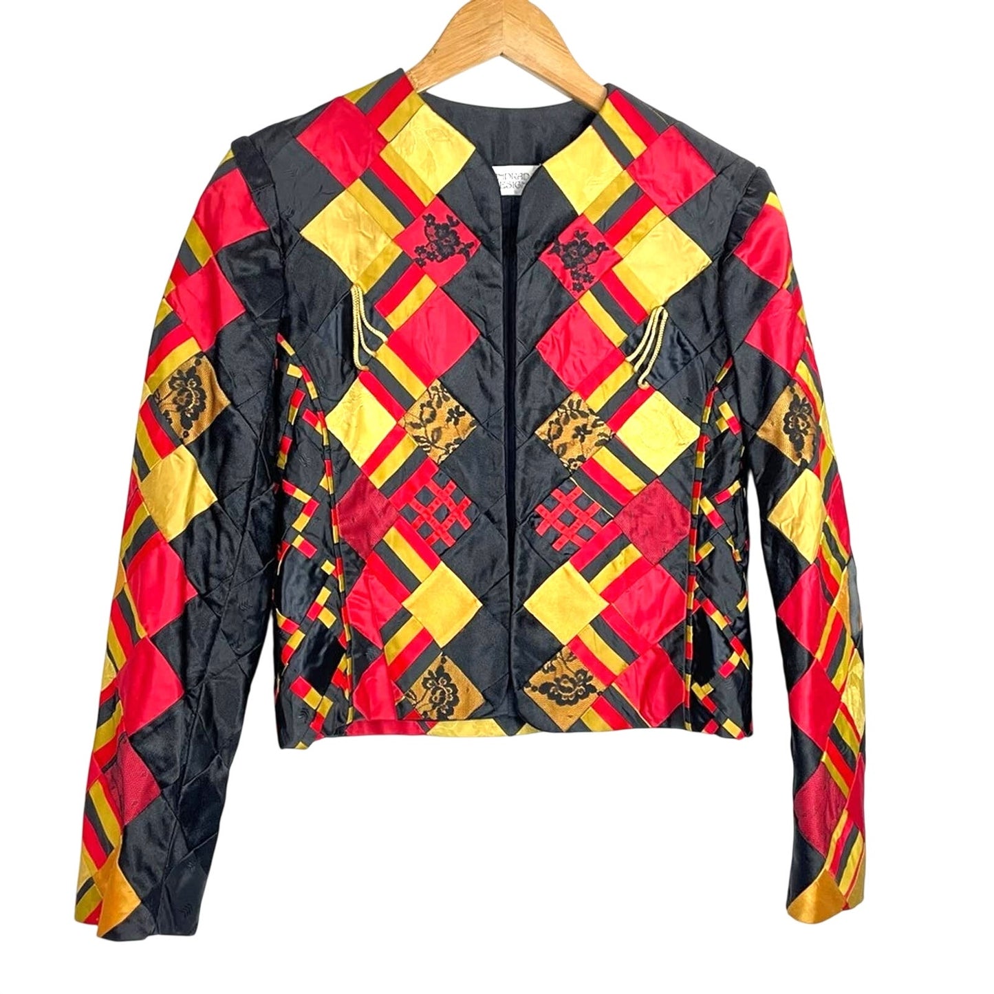 Vintage Patchwork Lace Quilted Jacket Red Yellow Black