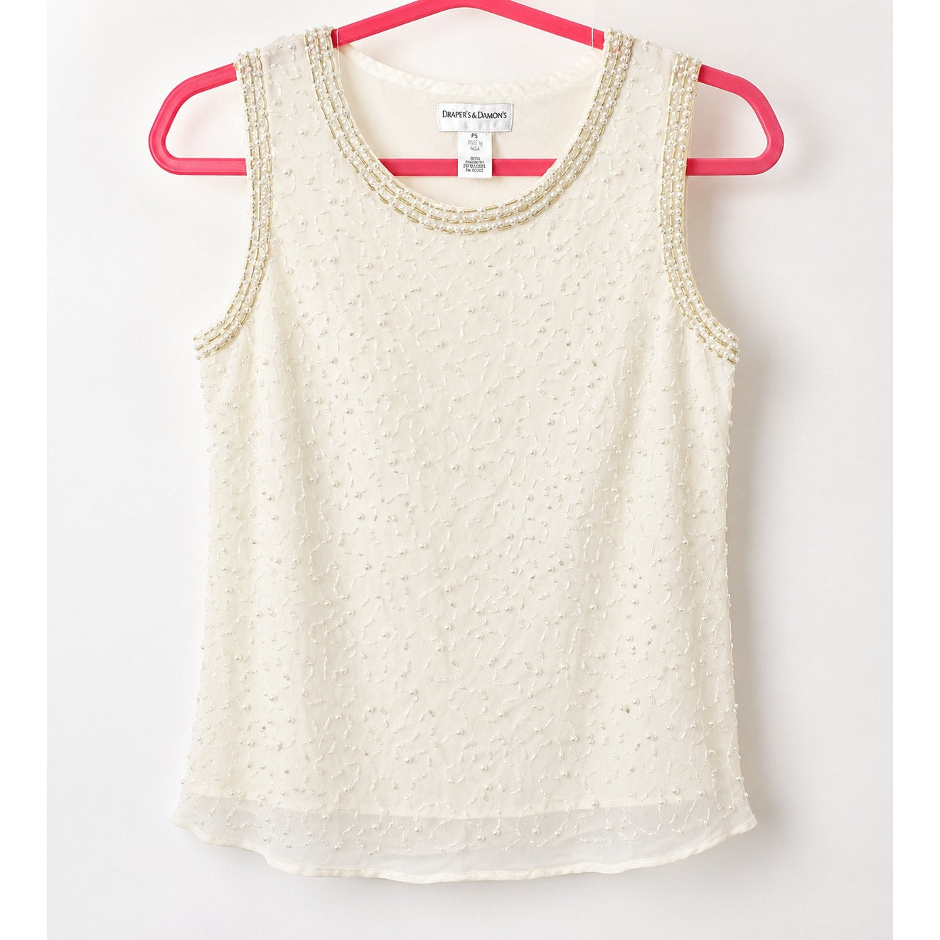 Vintage Silk Beaded Pearls Blouse Tank Top White Gold Sparkle
