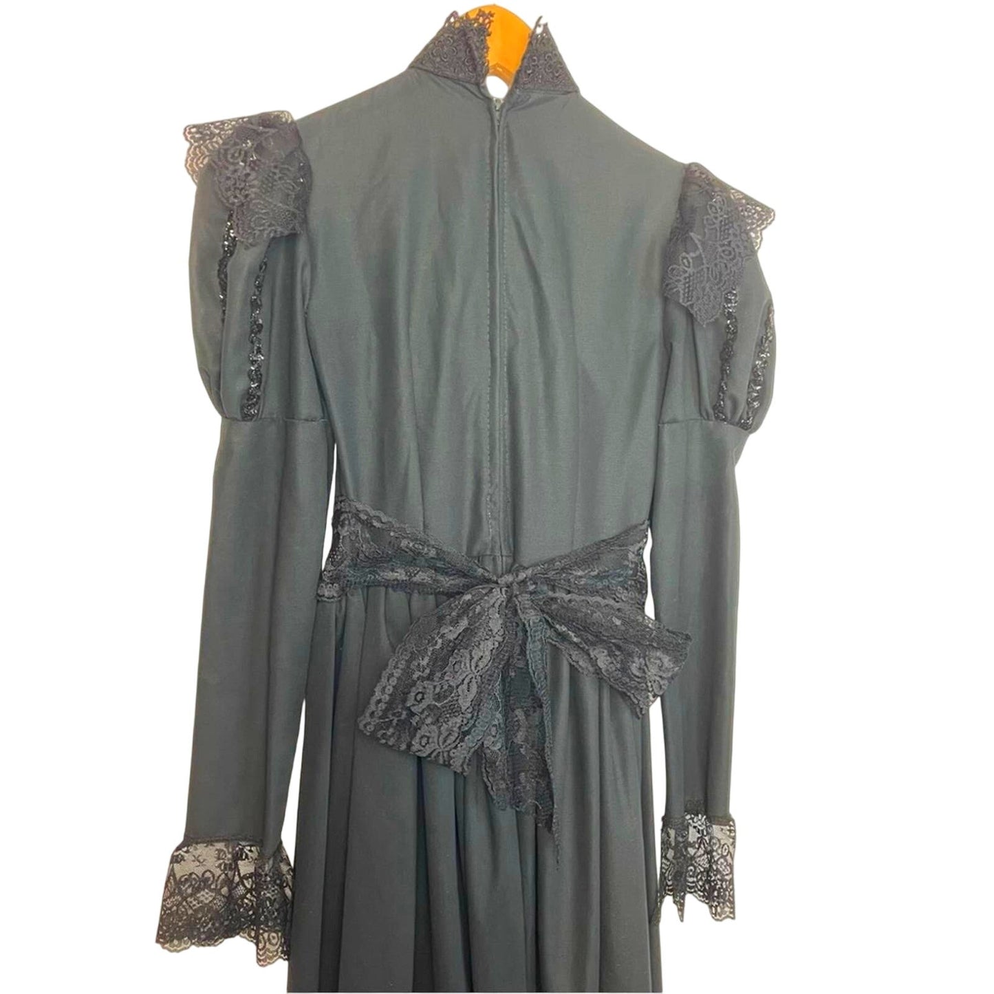 Vintage Handmade Black Dress Victorian Gown Wednesday Gothic XS