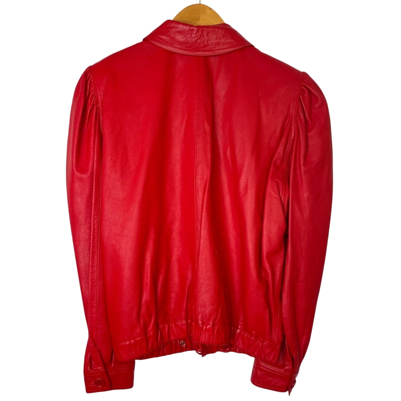 Red Leather Puff-Sleeve Jacket 1980s Vintage
