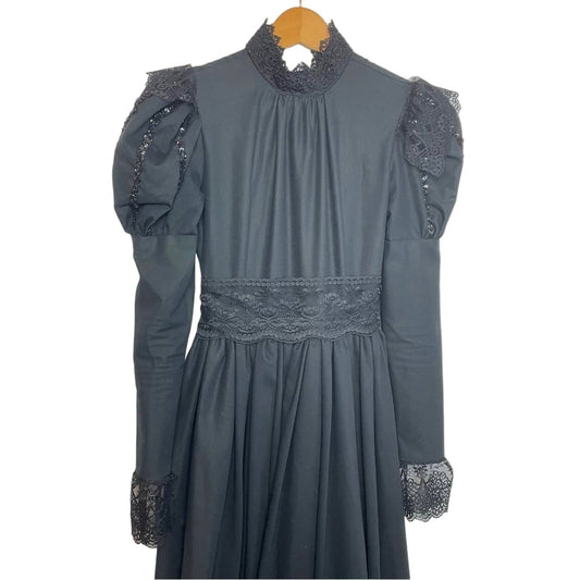Vintage Handmade Black Dress Victorian Gown Wednesday Gothic XS